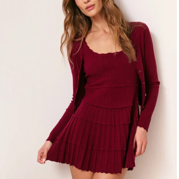 NWT LoveShackFancy Martti Stretch Pointelle Cardigan Spiced Berry Wine - Picture 3 of 10